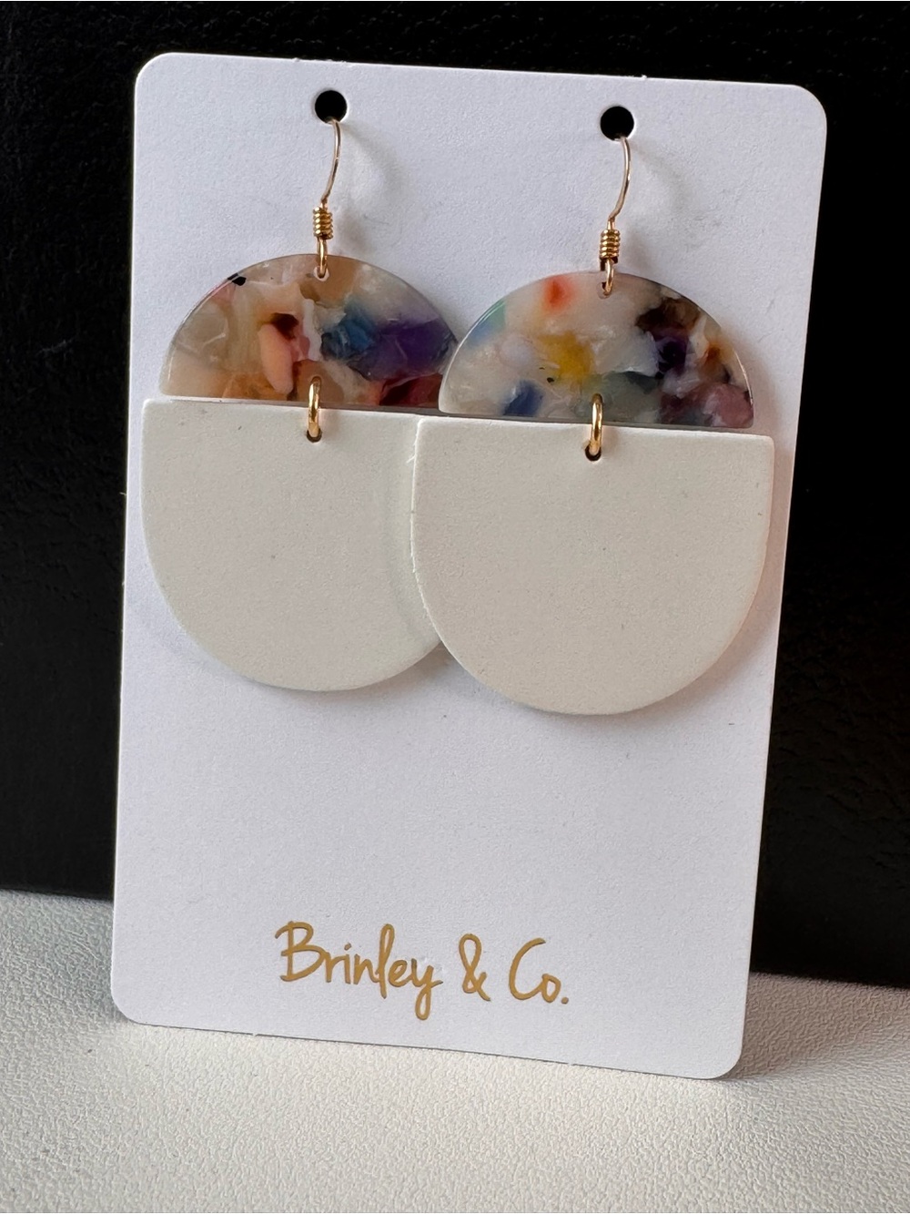 NWT Multicolor Resin and Cream Geometric Drop Earrings - SKU G